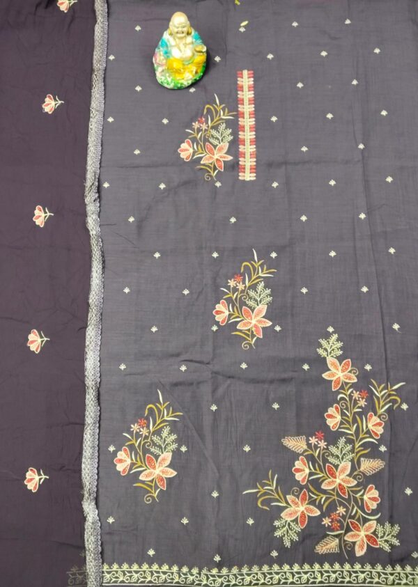 Elegant Black Floral Embroidered Cotton Suit Set - Image 2