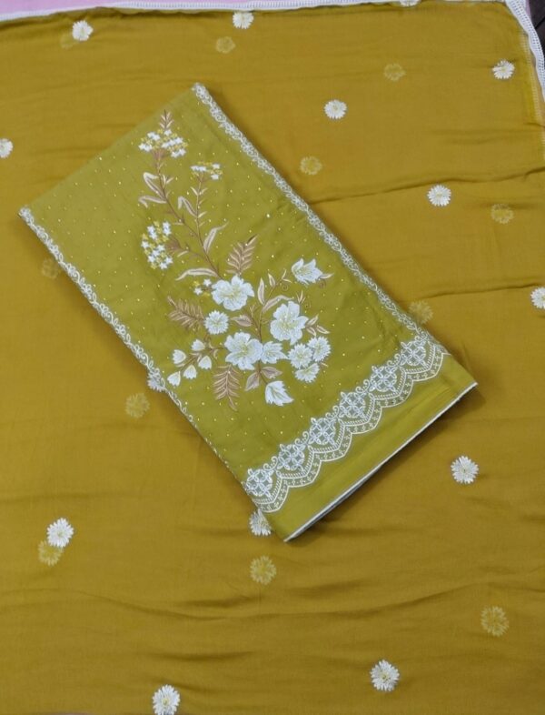 Mustard Floral Embroidered Suit - Image 2