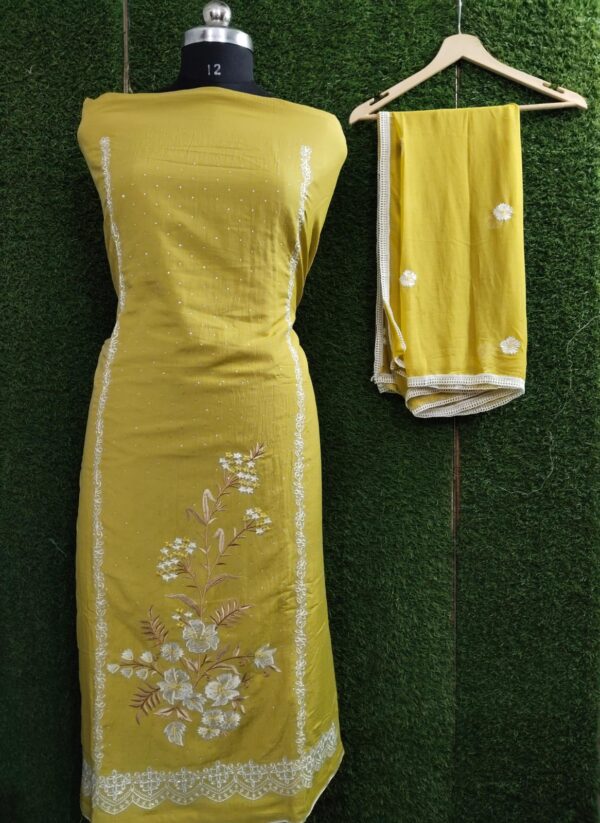 Mustard Floral Embroidered Suit