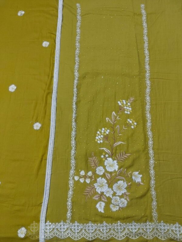 Mustard Floral Embroidered Suit - Image 4
