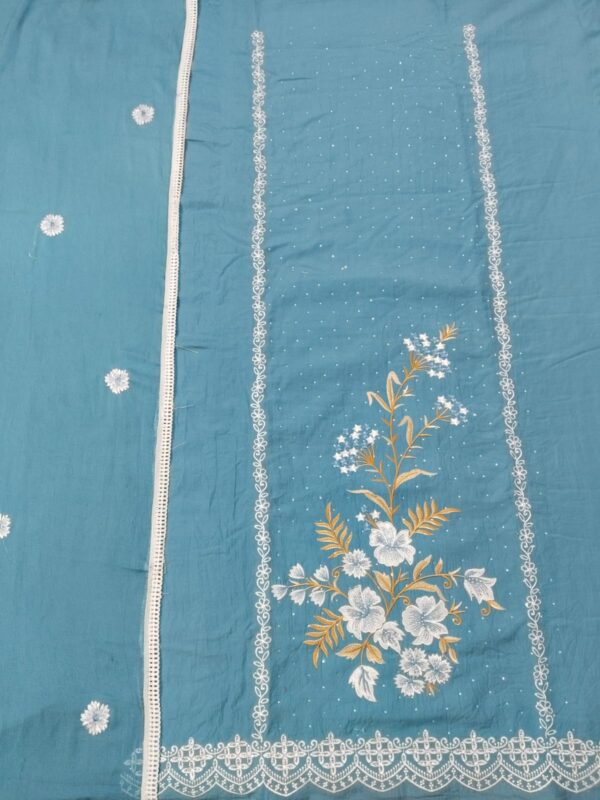 Elegant Sky Blue Embroidered Cotton Suit Set - Image 2