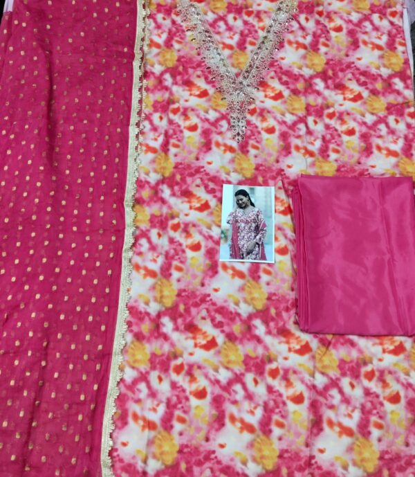 Vibrant Multicolor Printed Suit Set with Pink Dupatta - Image 5