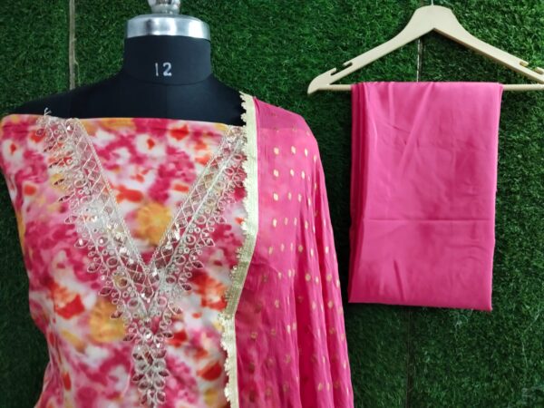 Vibrant Multicolor Printed Suit Set with Pink Dupatta - Image 6