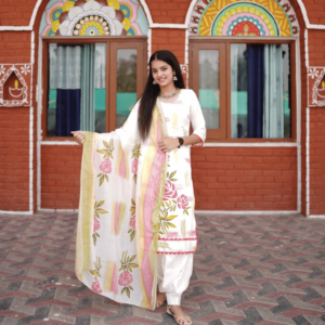 Fabric Cotton – Printed Top, Bottom & Dupatta Set
