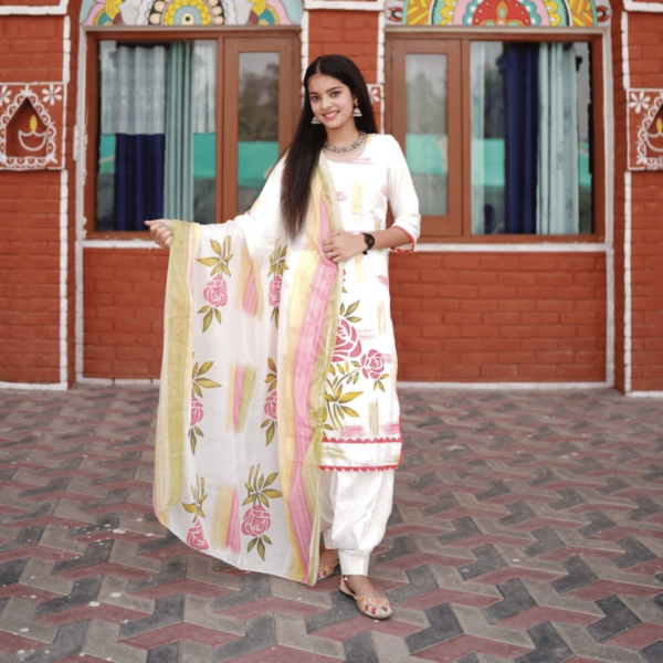 Fabric Cotton – Printed Top, Bottom & Dupatta Set - Image 5